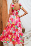 Sexy Floral Print Backless Belted Spaghetti Strap Sleeveless Tie Shoulder Vacation A Line Maxi Slip Dresses