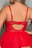 Sexy Lace Hem Hollow Out See-Through Backless Spaghetti Strap Plus Size Two Piece Lingerie
