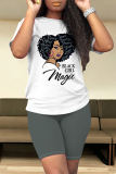 Casual Figure Print O Neck Short Sleeve Oversize Shorts and T Shirt Set Two Pieces Short Matching Sets