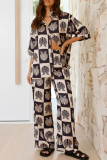 Casual Graphics Print Turndown Collar Half Sleeve Shirt And Wide Leg Pants Vacation Two Pieces Trouser Sets