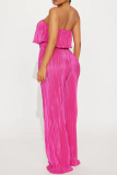 Casual Backless Strapless Sleeveless Vacation Layered Top Wide Leg Tube Jumpsuits