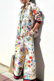 Casual Floral Print Pocket Turndown Collar Long Sleeve Shirt And Wide Leg Pants Vacation Two PiecesTrouser Sets