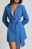 Formal Deep V Neck Long Sleeve Turn-back Collar Lace Up Buttons Blazer Jacket