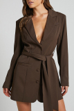 Formal Deep V Neck Long Sleeve Turn-back Collar Lace Up Buttons Blazer Jacket