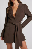 Formal Deep V Neck Long Sleeve Turn-back Collar Lace Up Buttons Blazer Jacket