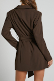 Formal Deep V Neck Long Sleeve Turn-back Collar Lace Up Buttons Blazer Jacket