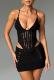 Crochet Sleeveless Backless Cross Straps Spaghetti Strap Hollow Out Beach Vacation Bikini Set Swimwear