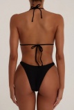 Sexy Sleevelss Backless Flowers Decor Belted Bikini Set Beach Vacation Swimwears