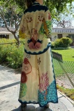 Tropical Print Turndown Collar Long Sleeve Matching Shirt and Trousers Vacation Two Pieces Pant Set