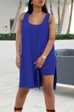 Sleevelss U Neck Wide Strap Shorts and Long Tank Top Vacation Beach Two Piece Short Set
