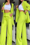 Formal Turn-back Collar Pocket Buttons Long Sleeve Blazer and Pant Set Office Lady Women Suit Set