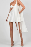 Sexy Backless Sleeveless Irregular Sloping Shoulder Vacation Beach Mini Bustier Dress