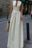 Sleeveless V Neck Mandarin Pocket Zipper Collar Party Maxi Dresses