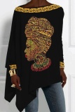 Casual 3D Abstract Vintage Print Loose O Neck Long Sleeve Oversized T Shirt