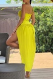 Sleeveless Hollow Out Backless Slit Zipper Collar Slim Fit Vacation Ruched Maxi Slip Dress