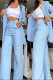 Formal Turn-back Collar Pocket Buttons Long Sleeve Blazer and Pant Set Office Lady Women Suit Set