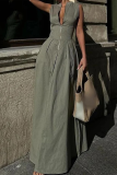 Sleeveless V Neck Mandarin Pocket Zipper Collar Party Maxi Dresses