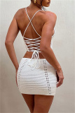 Crochet Sleeveless Backless Cross Straps Spaghetti Strap Hollow Out Beach Vacation Bikini Set Swimwear