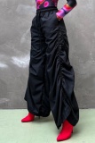 Casual Street Print Ruched High Waist Loose Fit Trousers