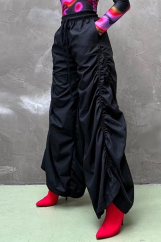 Casual Street Print Ruched High Waist Loose Fit Trousers