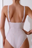 Sexy Striped Print Sleevelesss Backless Deep V Neck One Piece Swimwears (With Paddings)