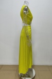 Sleeveless Deep V Neck Hollow Out High Slit Ruched Party Maxi Dresses