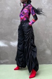 Casual Street Print Ruched High Waist Loose Fit Trousers