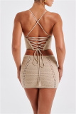 Crochet Sleeveless Backless Cross Straps Spaghetti Strap Hollow Out Beach Vacation Bikini Set Swimwear