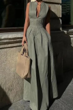 Sleeveless V Neck Mandarin Pocket Zipper Collar Party Maxi Dresses