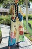 Tropical Print Turndown Collar Long Sleeve Matching Shirt and Trousers Vacation Two Pieces Pant Set