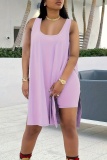Sleevelss U Neck Wide Strap Shorts and Long Tank Top Vacation Beach Two Piece Short Set