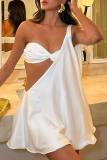 Sexy Backless Sleeveless Irregular Sloping Shoulder Vacation Beach Mini Bustier Dress