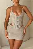 Crochet Sleeveless Backless Cross Straps Spaghetti Strap Hollow Out Beach Vacation Bikini Set Swimwear