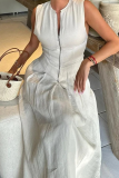 Sleeveless V Neck Mandarin Pocket Zipper Collar Party Maxi Dresses