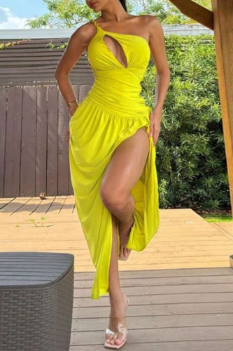 Sleeveless Hollow Out Backless Slit Zipper Collar Slim Fit Vacation Ruched Maxi Slip Dress