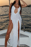 Sexy Backless Sleeveless Spaghetti Strap Front Slit Long Vacation Beach Maxi Slip Dresses