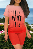 Casual Letter Gradient Print O Neck Short Sleeve Oversize T-shirt And Shorts Two Pieces Shorts Sets