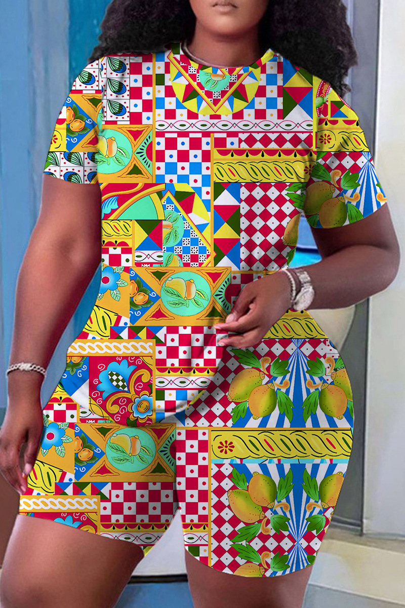 Unique Abstract Print Lapel Shorts And Shirt Two-piece Set main image 0