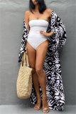 Casual Graphics Print Long Cardigan Belted Vacation Beach Swimwears Cover Up