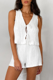 Casual V Neck Sleeveless Lace Up Ruched Tank Tops And Shorts Vacation Two Pieces Matching Sets