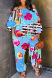 Casual Graphics Print Off Shoulder Long Sleeve Regular Vacation Harem Leg Jumpsuits