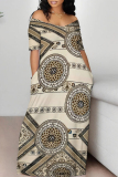 Casual Graphics Print Off Shoulder Short Sleeve Floor Length Loose Vacation Maxi T-shirt Dresses