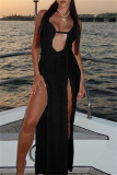 Sexy Backless Sleeveless Spaghetti Strap Front Slit Long Vacation Beach Maxi Slip Dresses