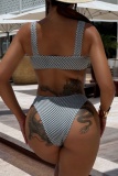 Sexy Plaid Print Backless Front Knotted Bra and Mini Shorts Bikini Sets Beach Vacation Swimwears
