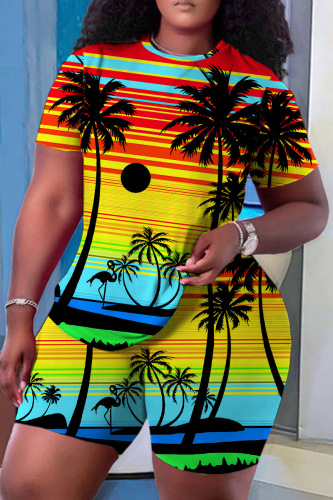 Casual Graphics Print O Neck Short Sleeve Oversize T-shirt And Shorts Two Pieces Shorts Sets