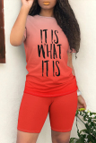 Casual Letter Gradient Print O Neck Short Sleeve Oversize T-shirt And Shorts Two Pieces Shorts Sets