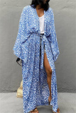 Casual Graphics Print Long Cardigan Belted Vacation Beach Swimwears Cover Up