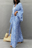 Casual Graphics Print Long Cardigan Belted Vacation Beach Swimwears Cover Up