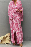 Casual Graphics Print Long Cardigan Belted Vacation Beach Swimwears Cover Up