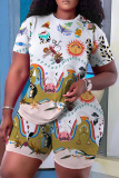 Casual Graphics Print O Neck Short Sleeve Oversize T-shirt And Shorts Two Pieces Shorts Sets